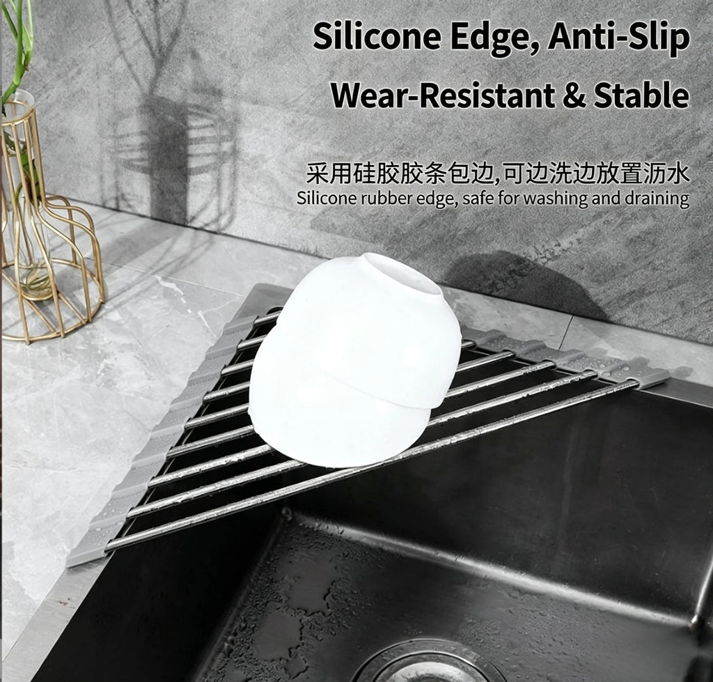 Roll-Up Over-the-Sink Dish Drying Rack – Foldable Stainless Steel