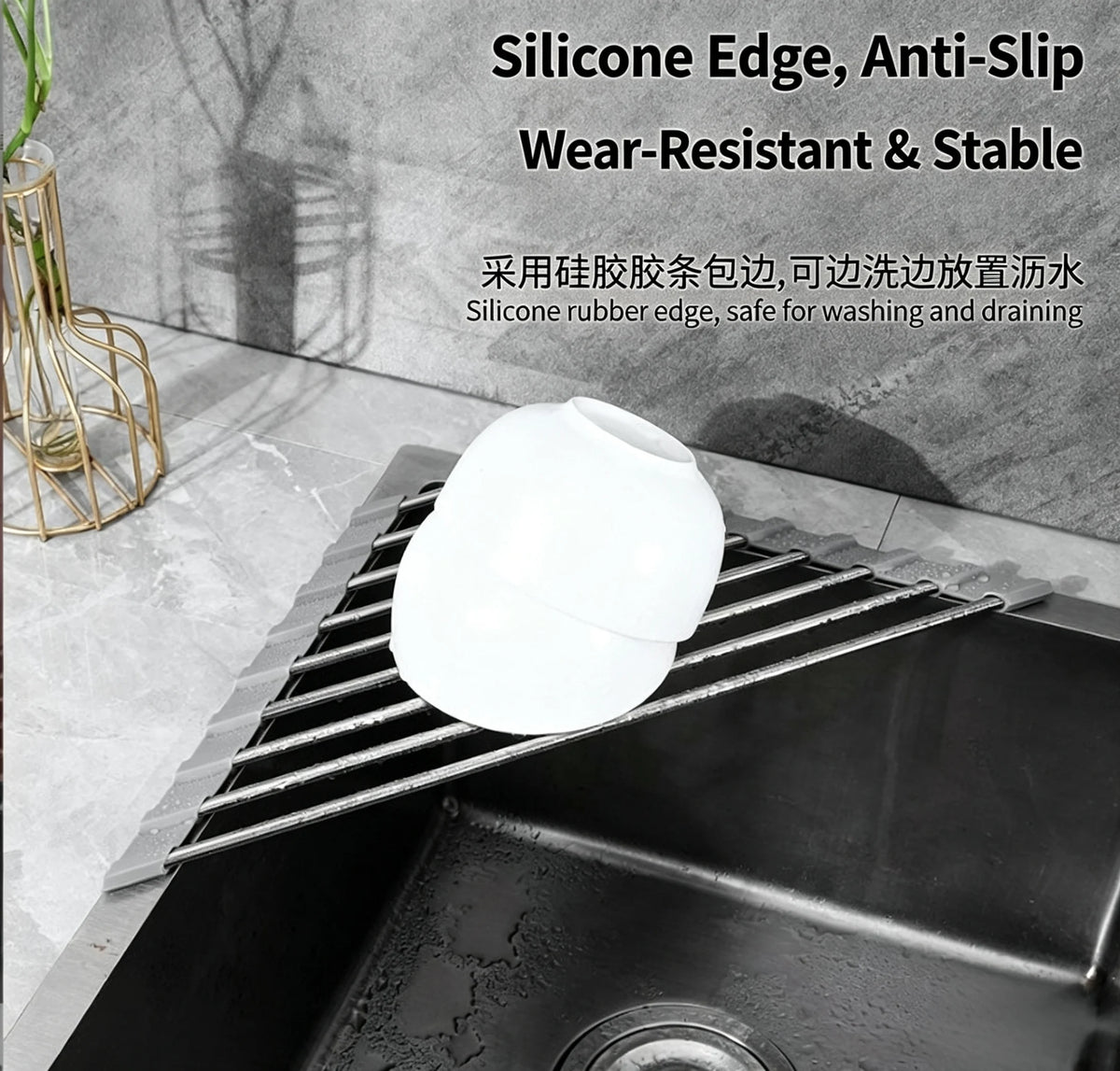 Roll-Up Over-the-Sink Dish Drying Rack – Foldable Stainless Steel