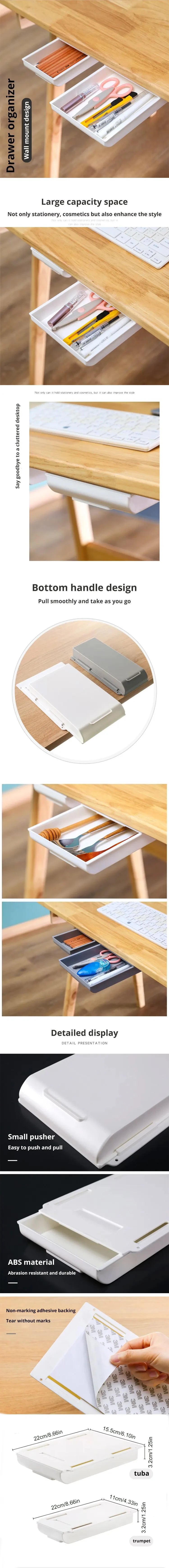 Under-Desk Self-Adhesive Hidden Drawer Organizer