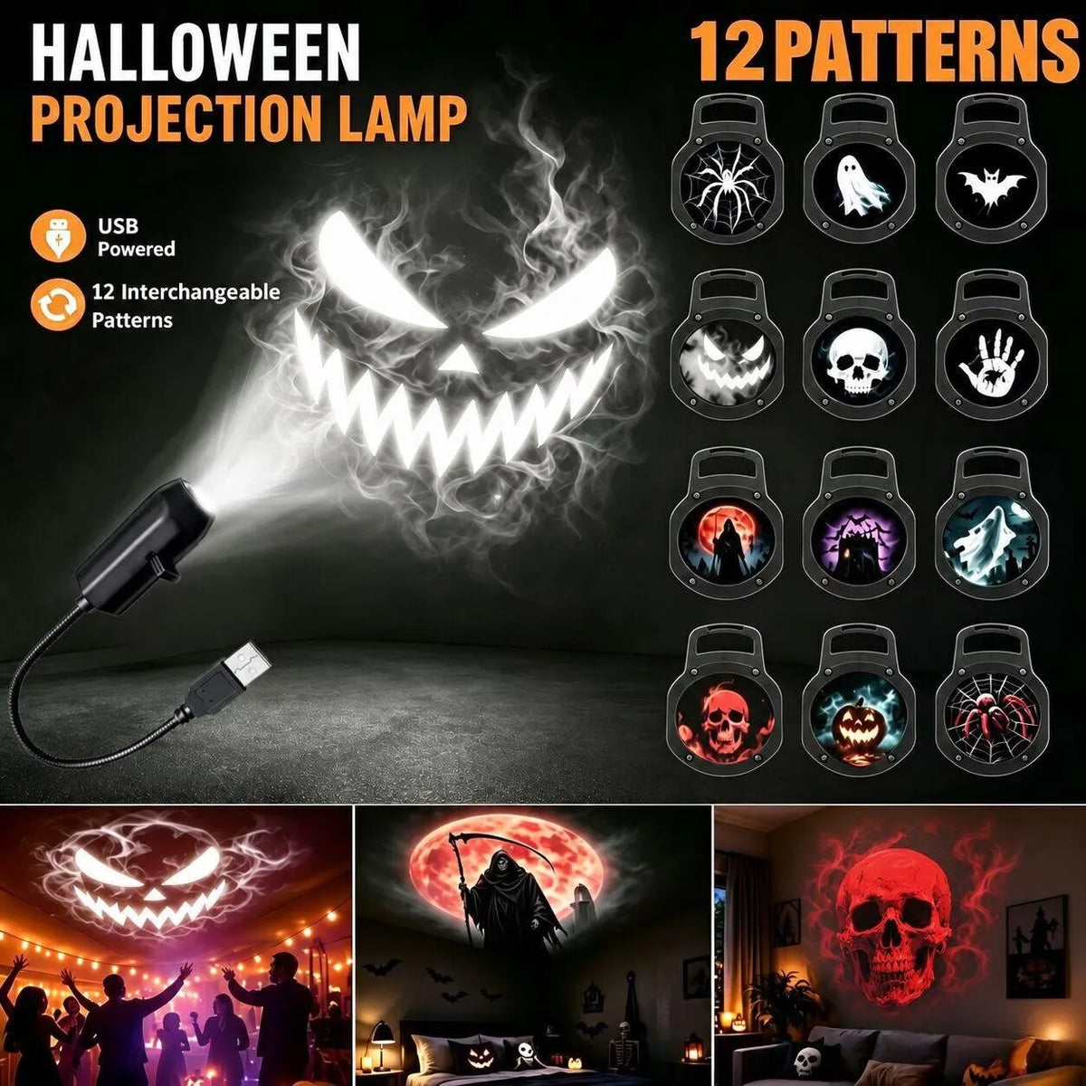 Halloween Ghost Projector Night Light – USB