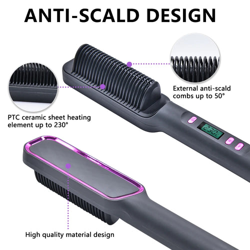 2-in-1 Hot Comb Hair Straightener Brush – Fast Heat, Anti-Scald