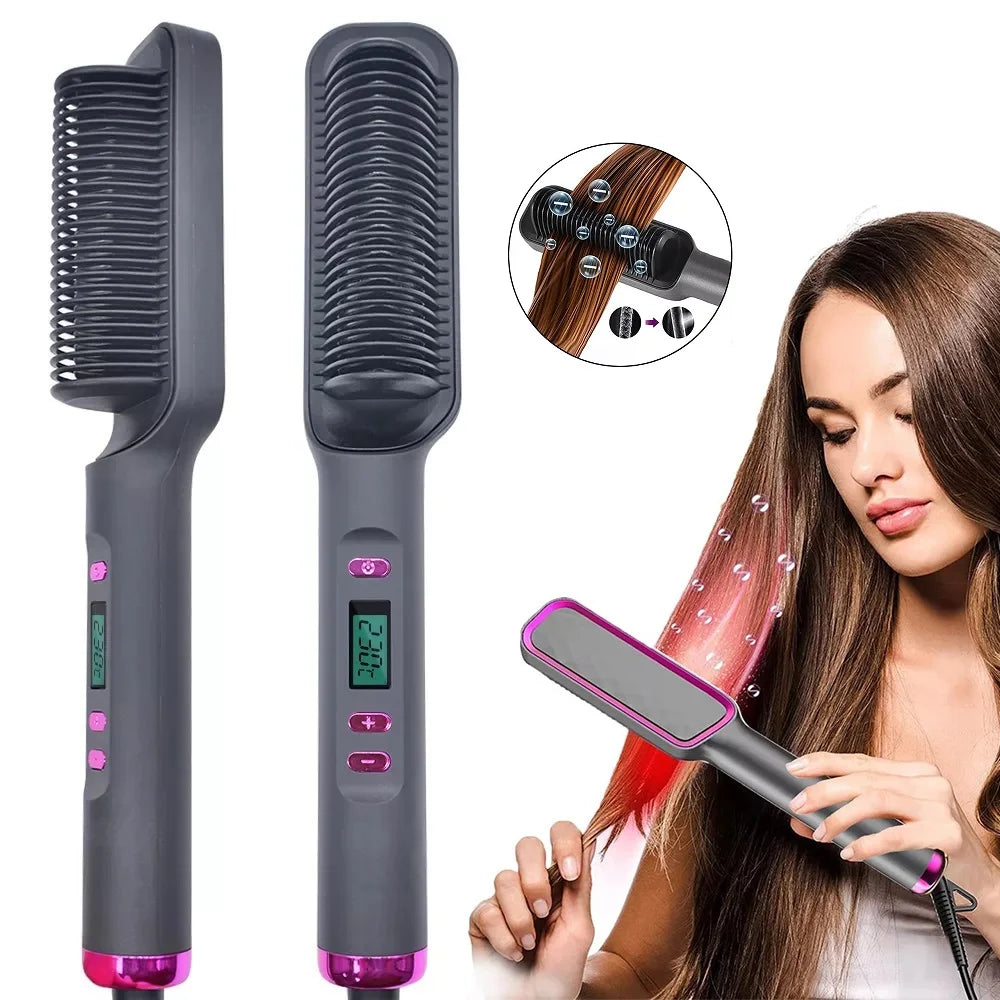 2-in-1 Hot Comb Hair Straightener Brush – Fast Heat, Anti-Scald