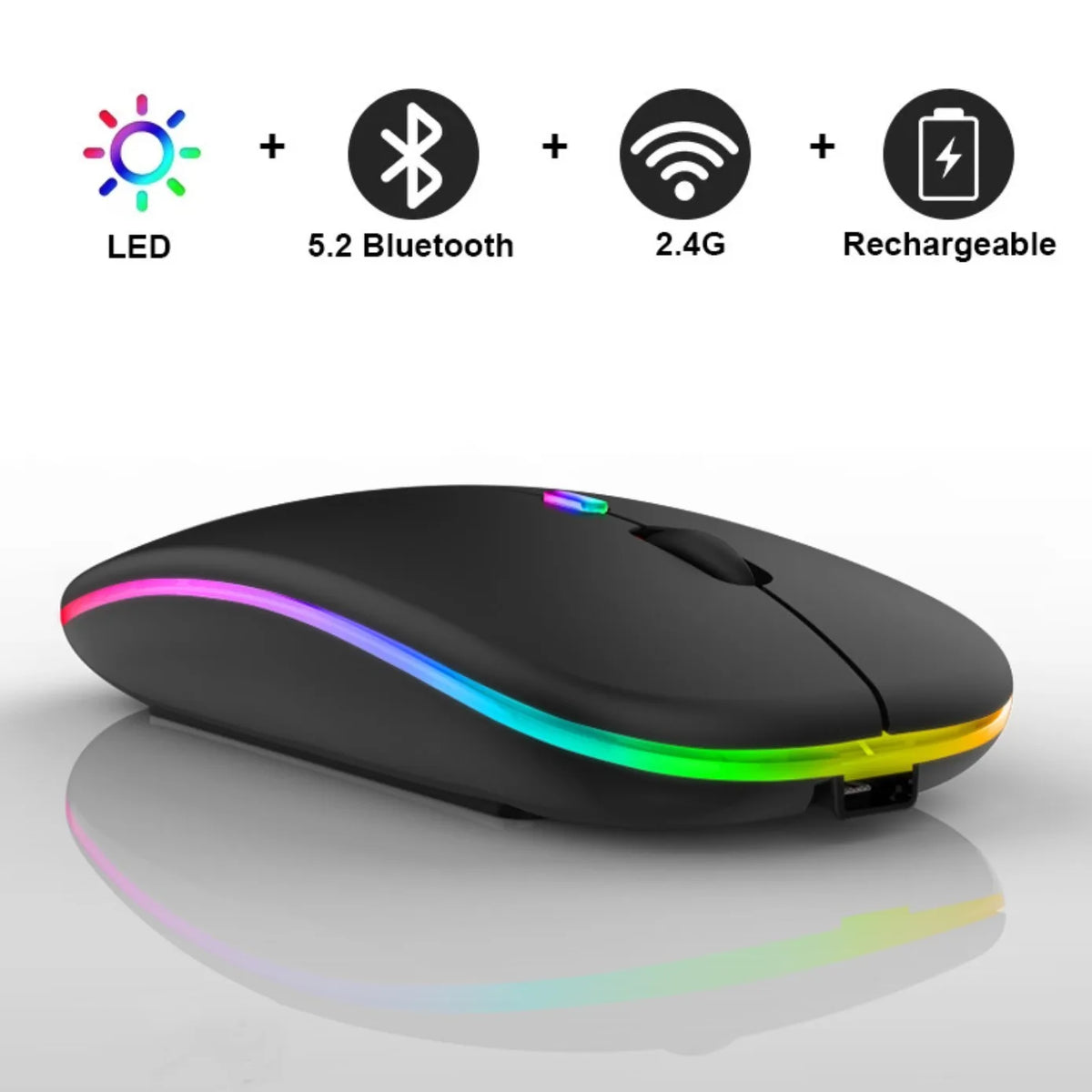 Rechargeable Silent Wireless Mouse – Bluetooth + USB