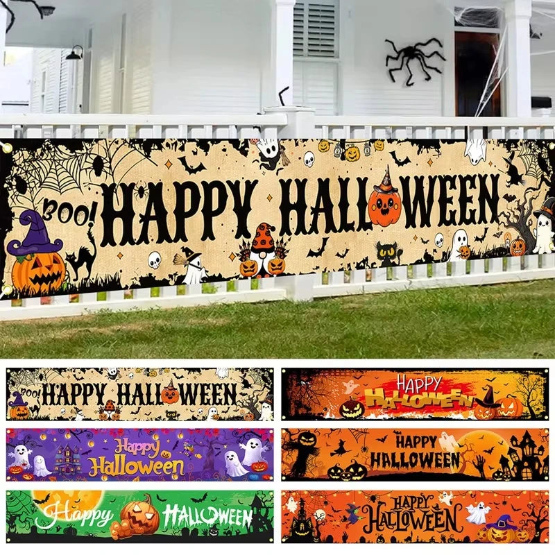 Retro Halloween Party Banner – Ghost & Pumpkin