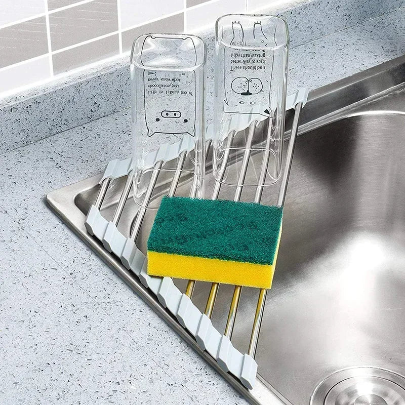 Roll-Up Over-the-Sink Dish Drying Rack – Foldable Stainless Steel
