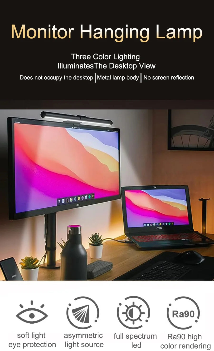 Monitor Light Bar – Eye-Care LED Screen Lamp, Stepless Dimming
