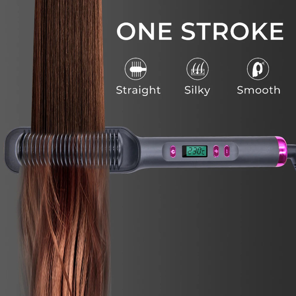 2-in-1 Hot Comb Hair Straightener Brush – Fast Heat, Anti-Scald