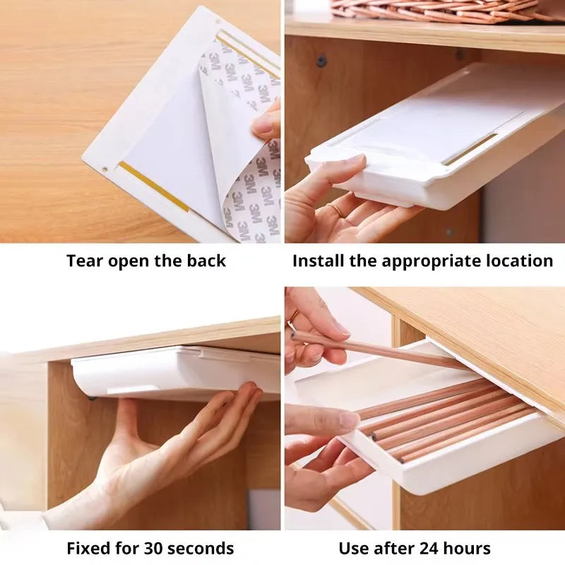 Under-Desk Self-Adhesive Hidden Drawer Organizer