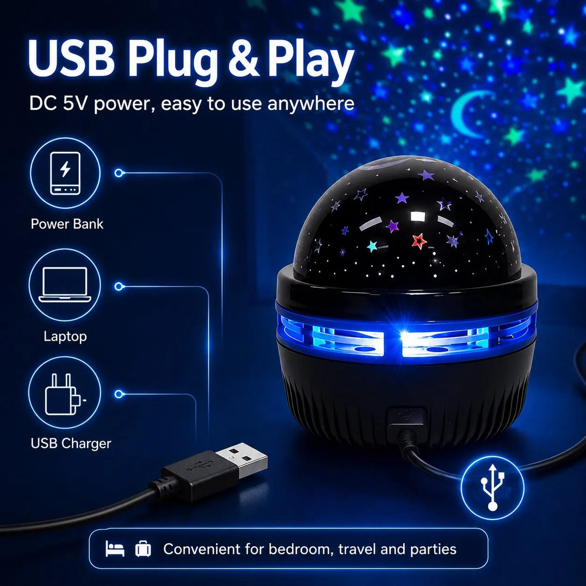 Galaxy Star Projector Night Light – Moon & Stars RGB