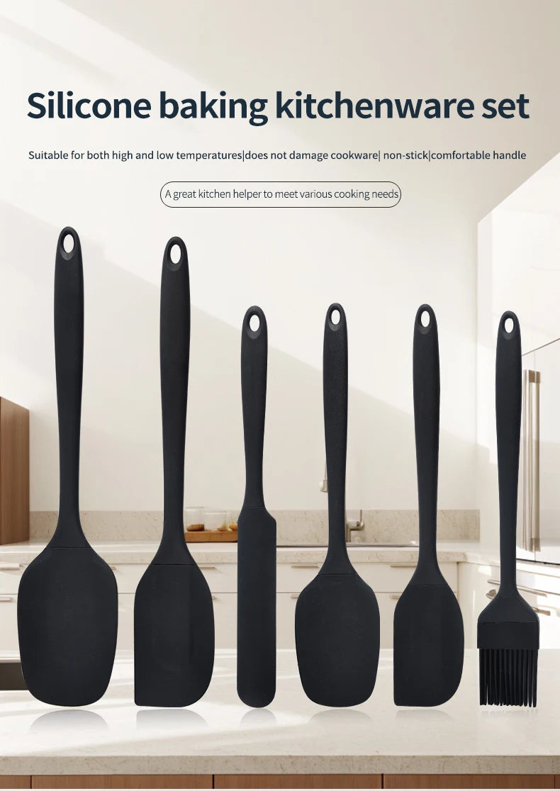 6-Piece Silicone Baking Utensil Set – Spatulas, Scraper & Brush