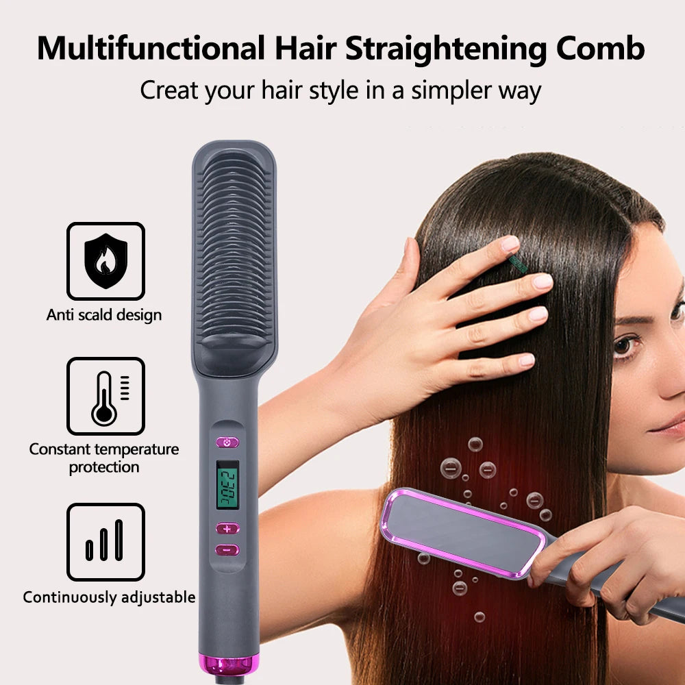2-in-1 Hot Comb Hair Straightener Brush – Fast Heat, Anti-Scald