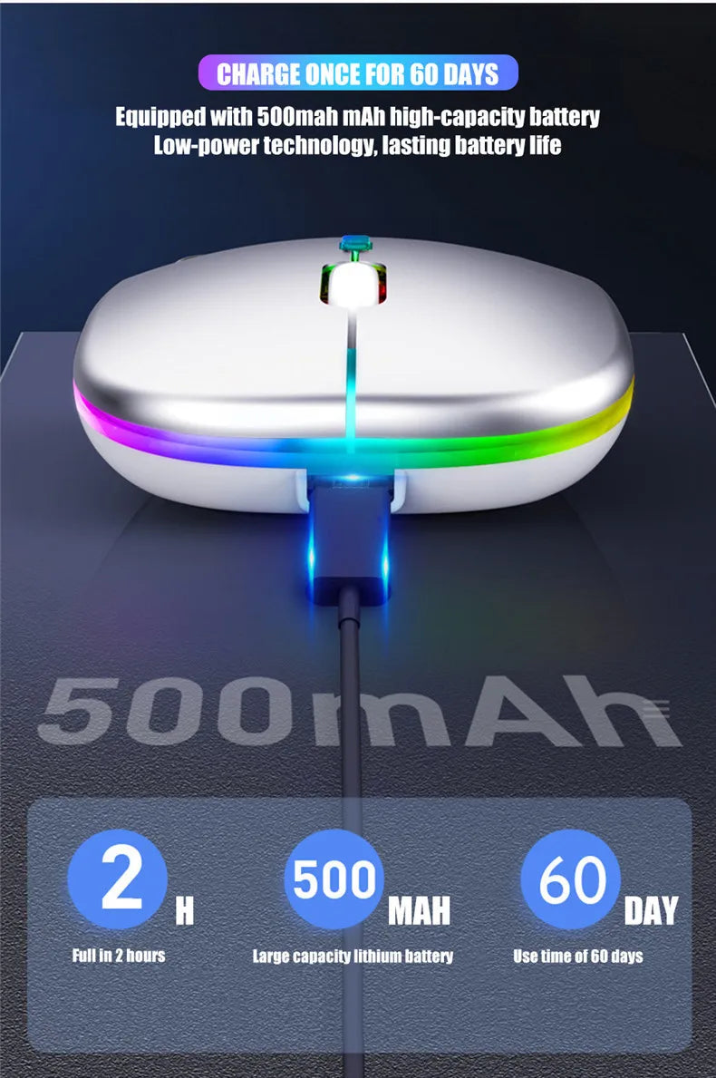 Rechargeable Silent Wireless Mouse – Bluetooth + USB