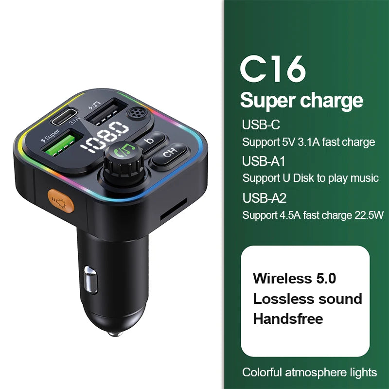 Bluetooth FM Transmitter & Fast Car Charger