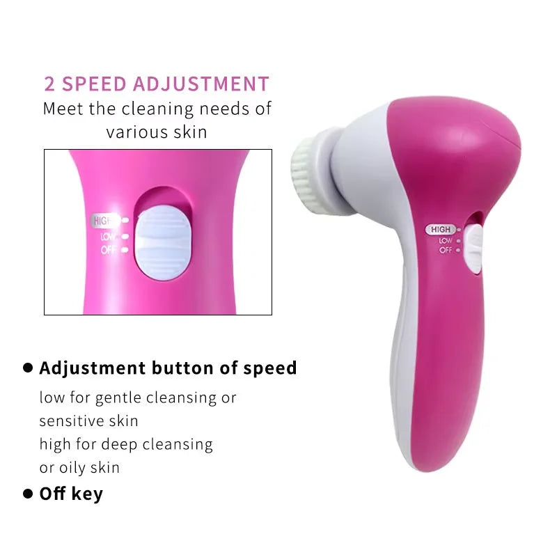 5-in-1 Electric Facial Cleansing Brush – Rechargeable Face Spa