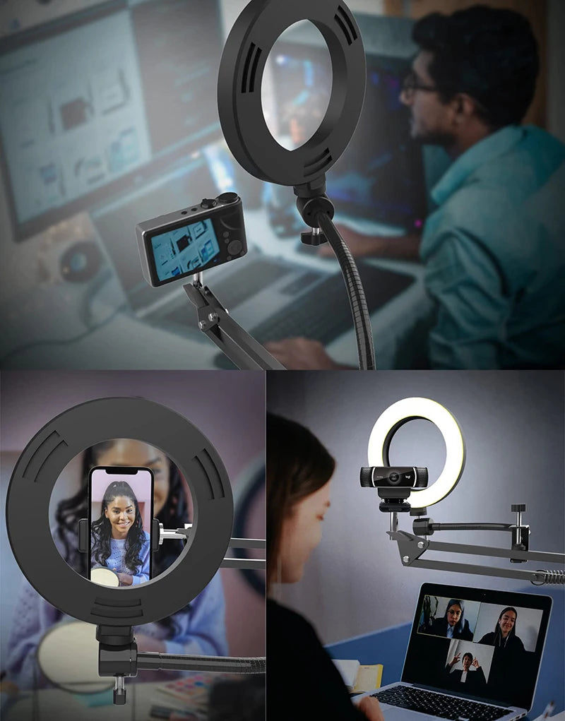 Overhead Phone Tripod with Ring Light – Desk Mount for Filming