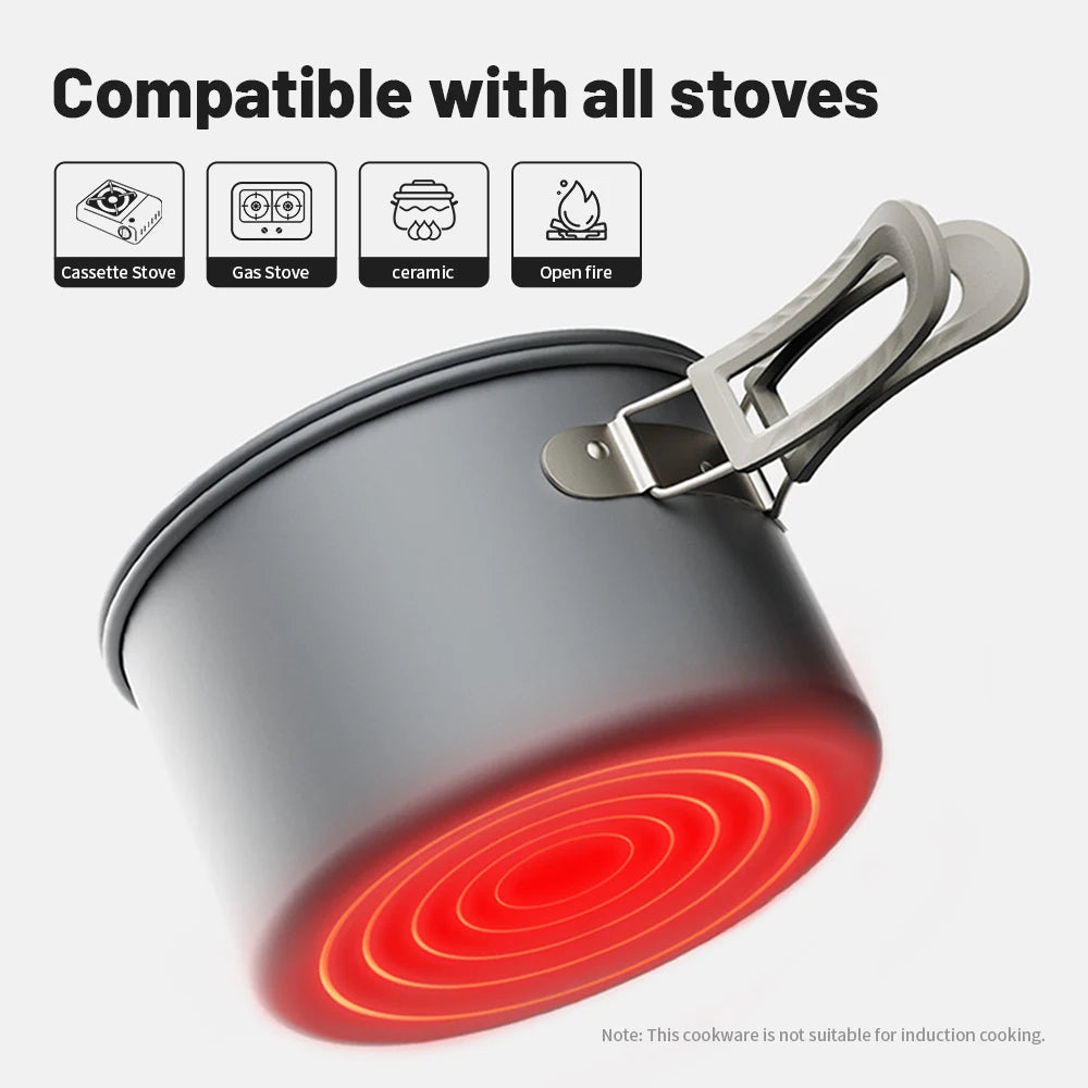 Camping Cookware Mess Kit – Portable Pot & Frying Pan Set