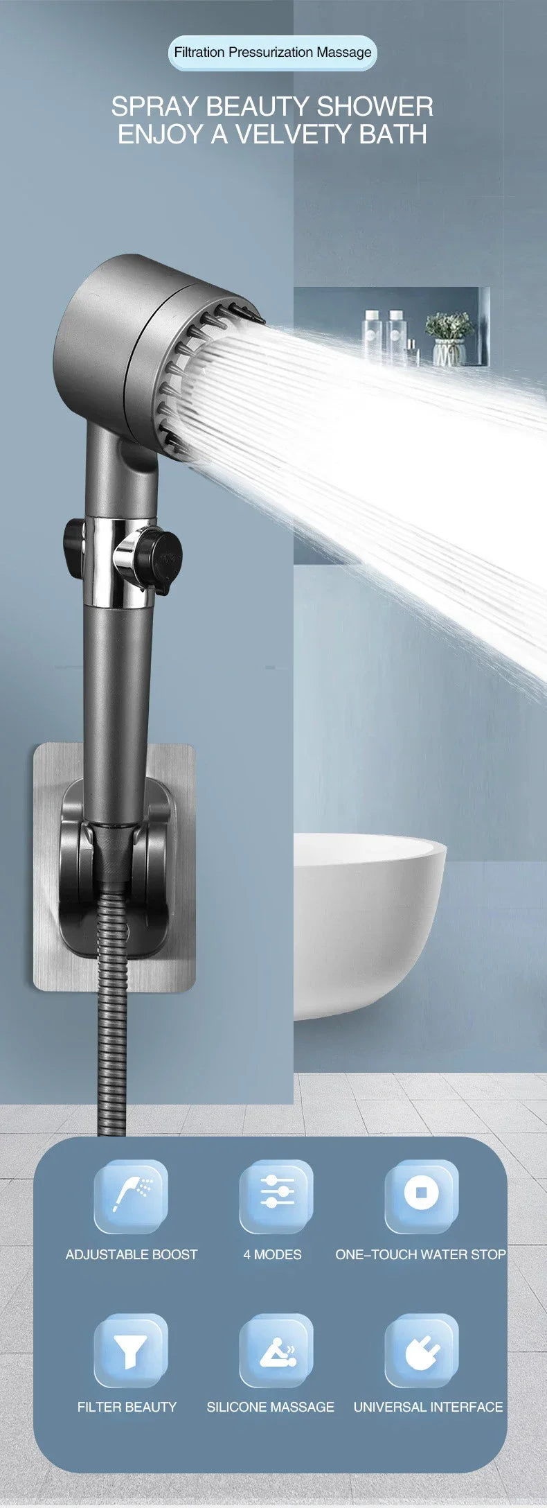 Filtered Shower Head – High Pressure, 3 Modes
