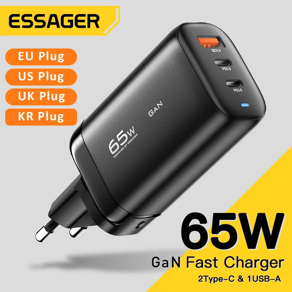 Essager 65W GaN USB-C Fast Charger – Laptop, Tablet & Phone