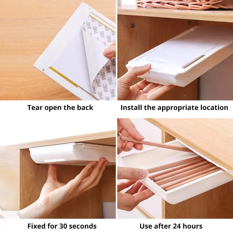Under-Desk Self-Adhesive Hidden Drawer Organizer