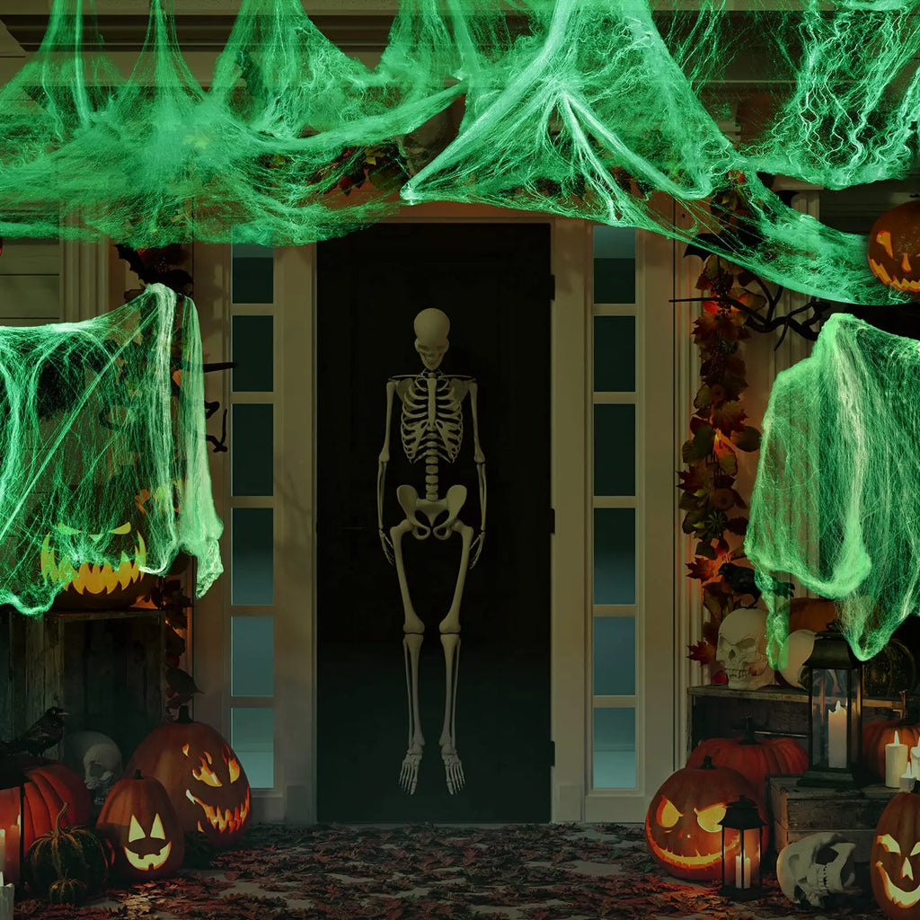 Glow-in-the-Dark Stretch Spider Web – Halloween Decor