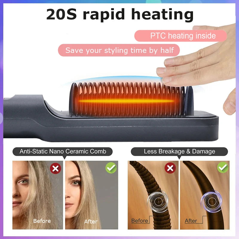 2-in-1 Hot Comb Hair Straightener Brush – Fast Heat, Anti-Scald
