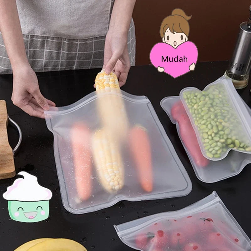 5-Piece Reusable Silicone Food Storage Bags – Leakproof