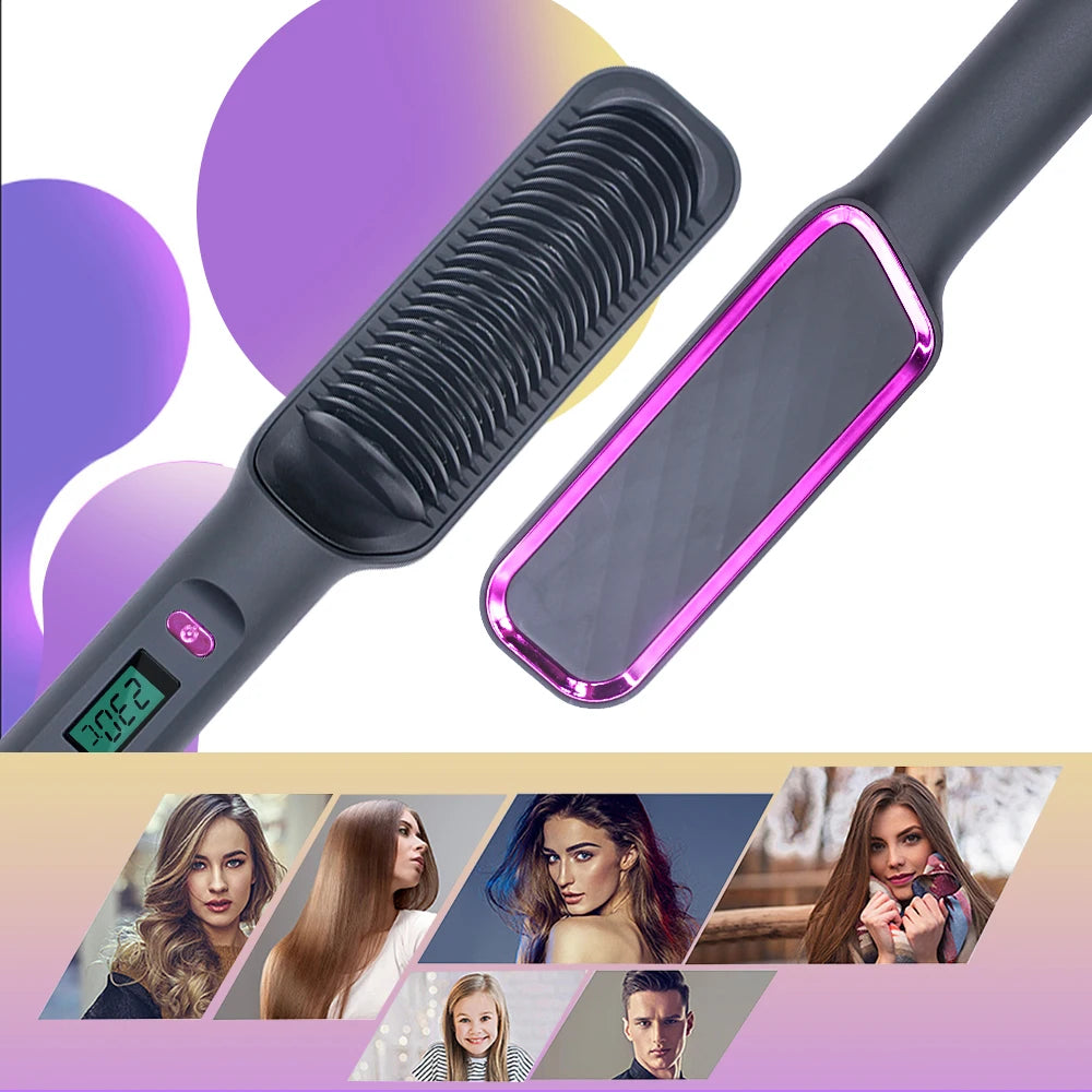 2-in-1 Hot Comb Hair Straightener Brush – Fast Heat, Anti-Scald
