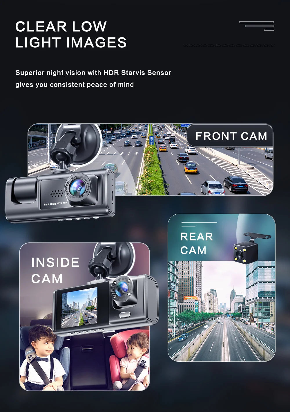 1080P Dual Dash Cam – Front & Cabin