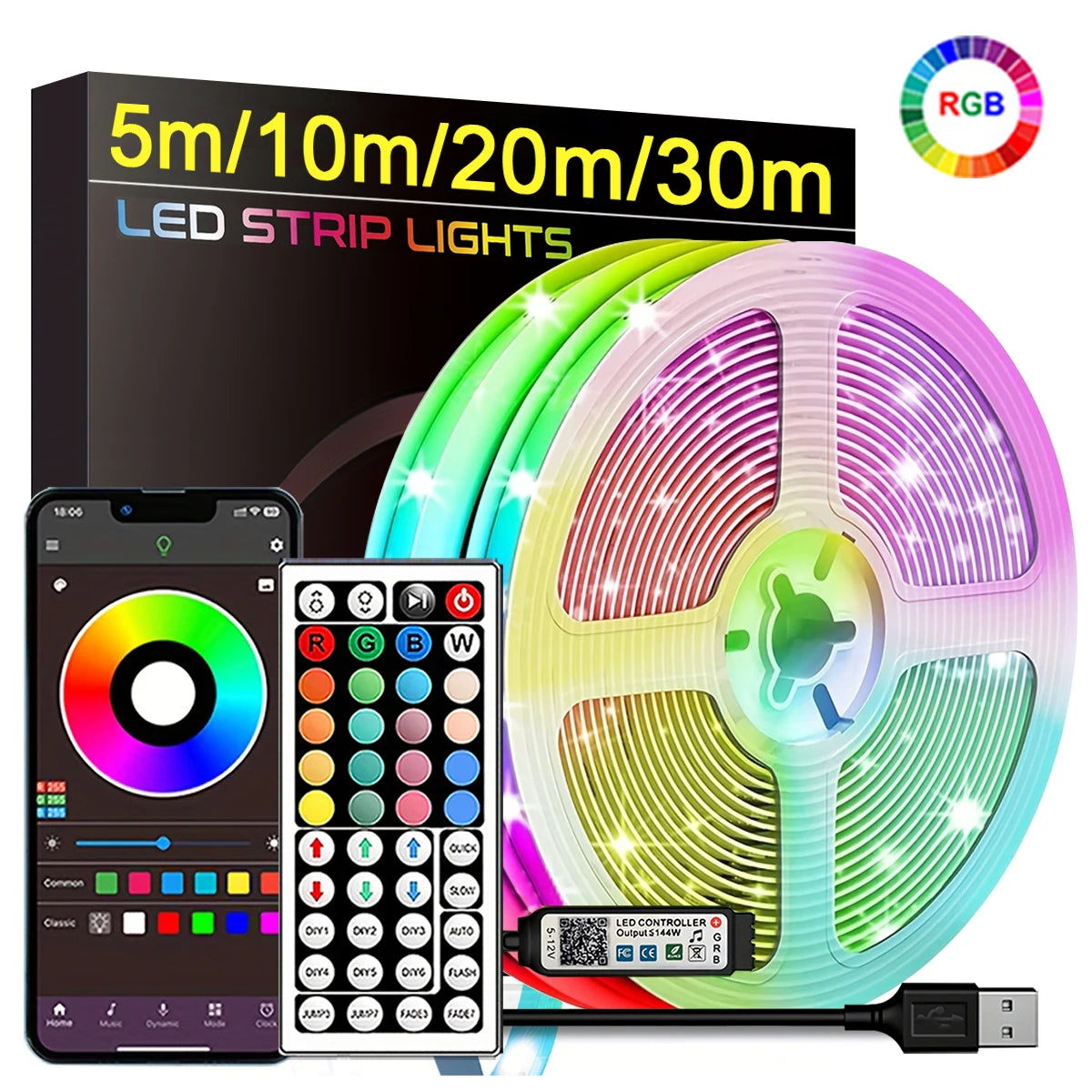 RGB LED Strip Lights – App & Remote Control