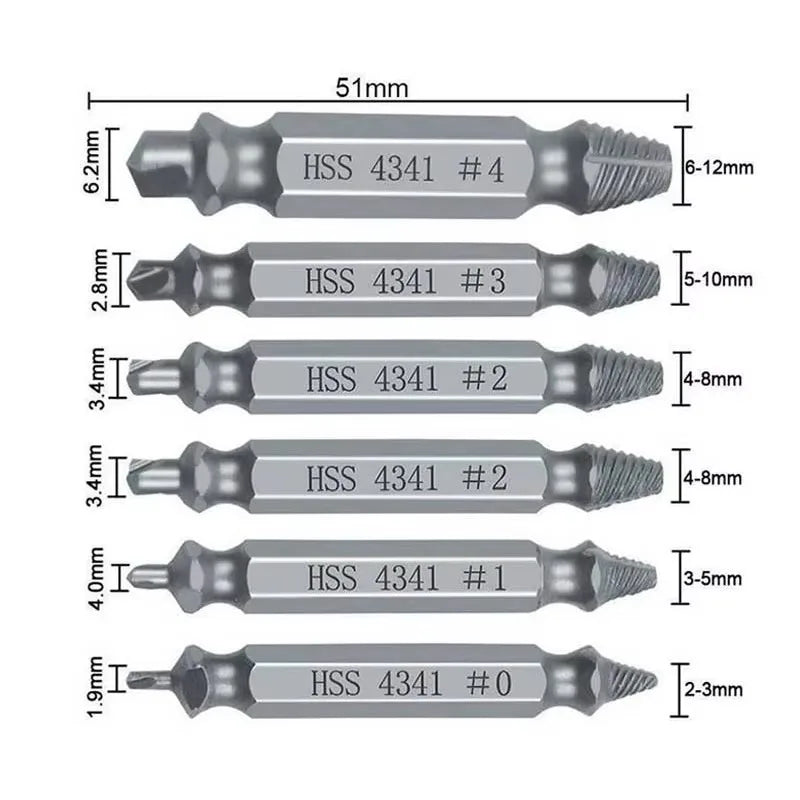 6-Piece Screw Extractor Set – Remove Stripped Screws
