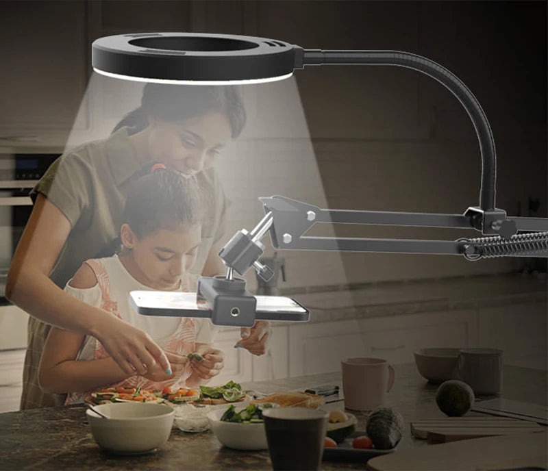 Overhead Phone Tripod with Ring Light – Desk Mount for Filming
