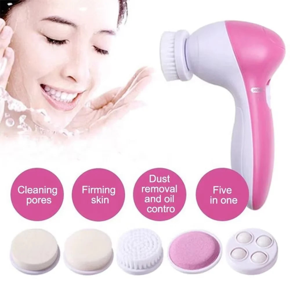 5-in-1 Electric Facial Cleansing Brush – Rechargeable Face Spa