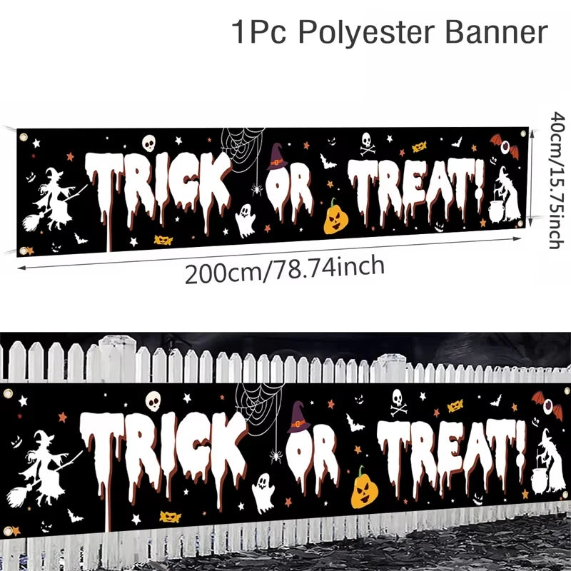 Retro Halloween Party Banner – Ghost & Pumpkin