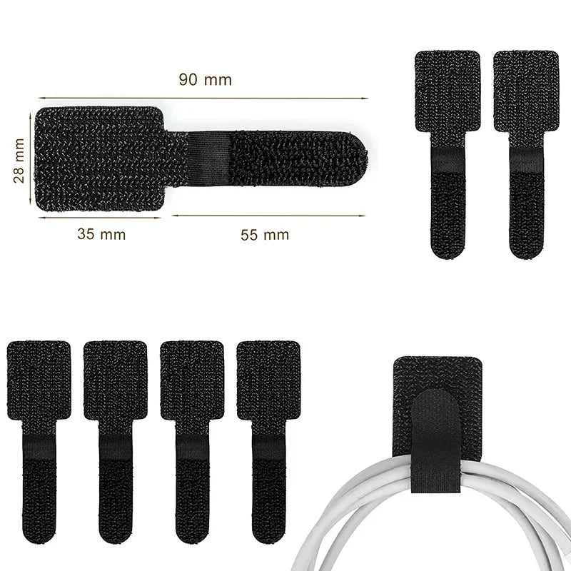 20-Pack Reusable Cable Management Straps – Self-Adhesive