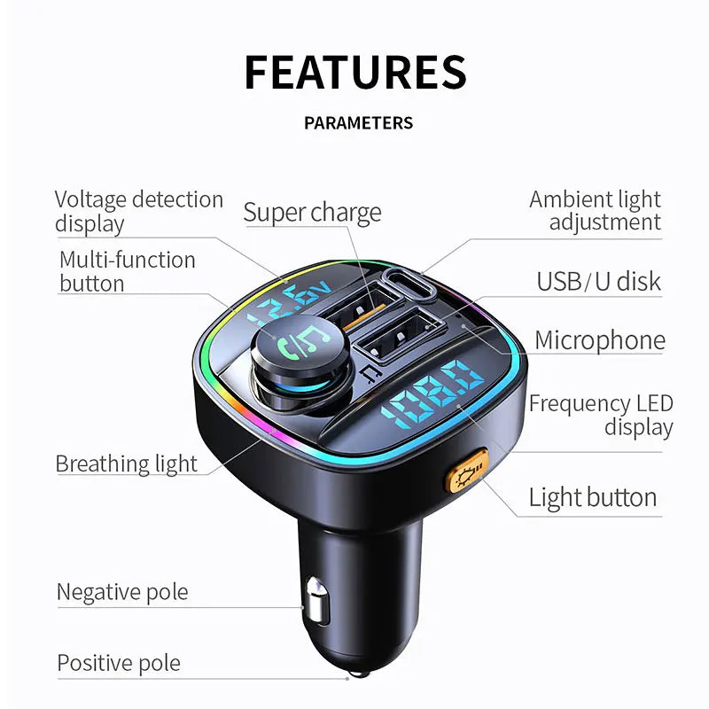 Bluetooth FM Transmitter & Fast Car Charger
