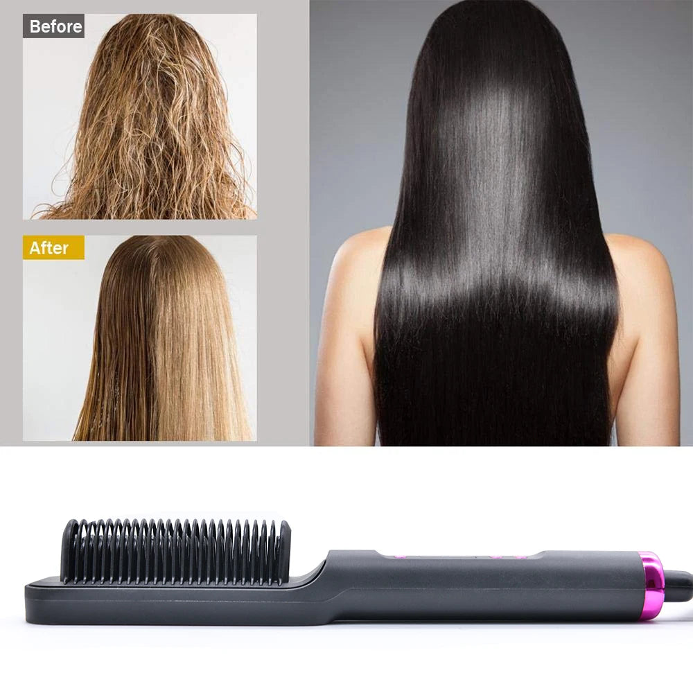 2-in-1 Hot Comb Hair Straightener Brush – Fast Heat, Anti-Scald