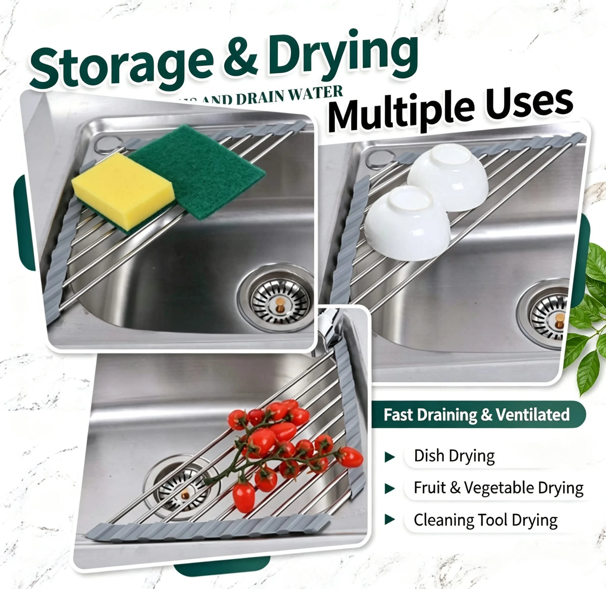 Roll-Up Over-the-Sink Dish Drying Rack – Foldable Stainless Steel