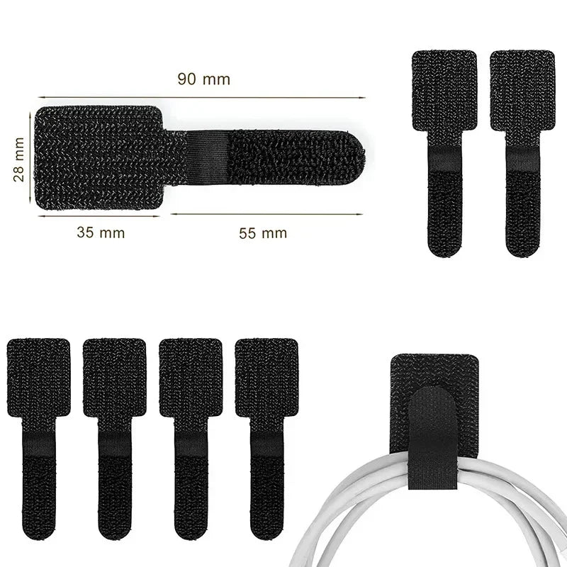 20-Pack Reusable Cable Management Straps – Self-Adhesive