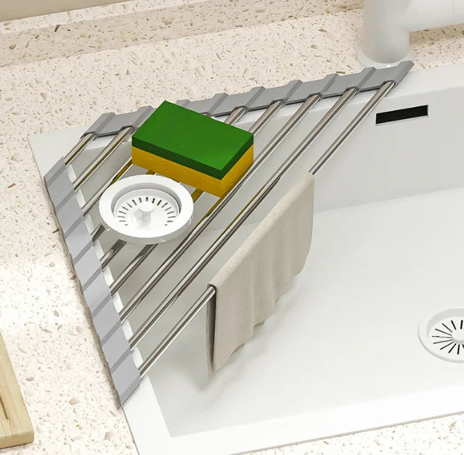 Roll-Up Over-the-Sink Dish Drying Rack – Foldable Stainless Steel