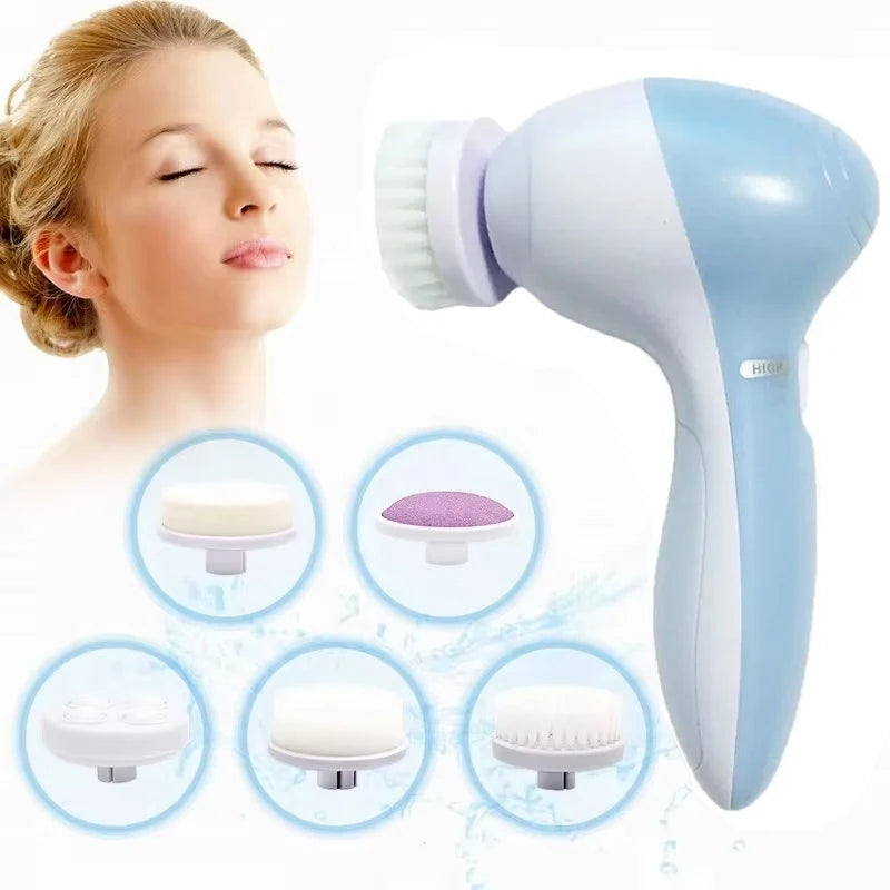 5-in-1 Electric Facial Cleansing Brush – Rechargeable Face Spa