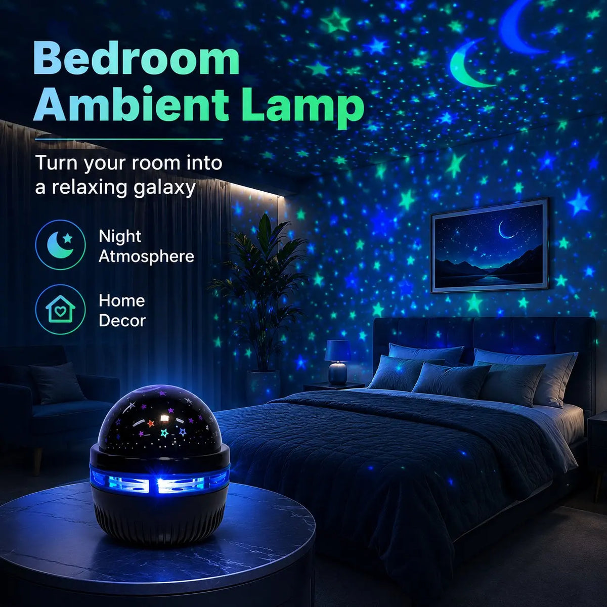 Galaxy Star Projector Night Light – Moon & Stars RGB