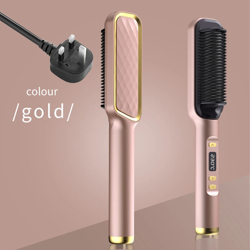 2-in-1 Hot Comb Hair Straightener Brush – Fast Heat, Anti-Scald