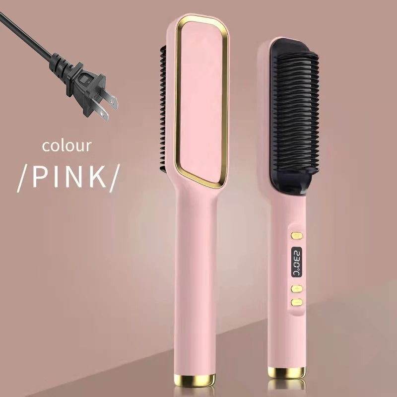 2-in-1 Hot Comb Hair Straightener Brush – Fast Heat, Anti-Scald