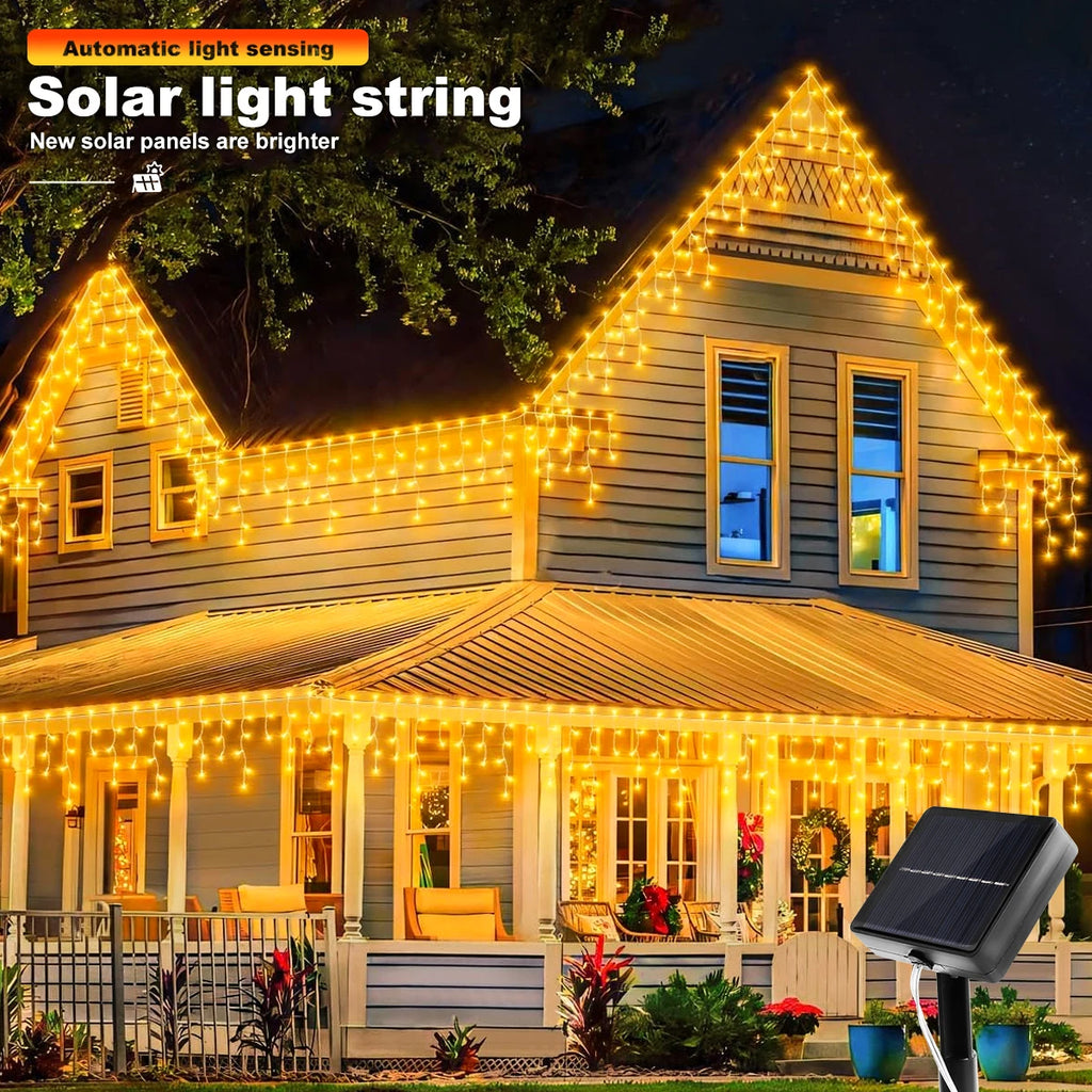 Solar Christmas Icicle Lights – 162 LED, 8 Modes