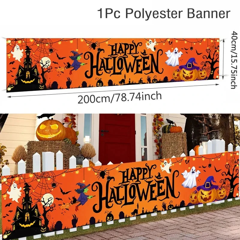 Retro Halloween Party Banner – Ghost & Pumpkin
