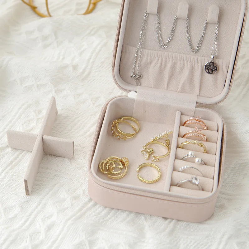 Single-Layer Leather Jewelry Box – Travel Storage