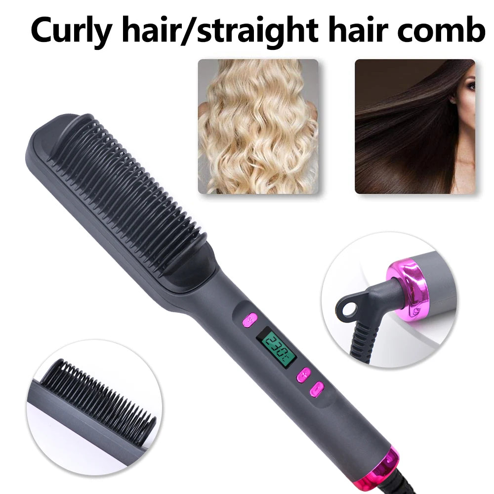 2-in-1 Hot Comb Hair Straightener Brush – Fast Heat, Anti-Scald