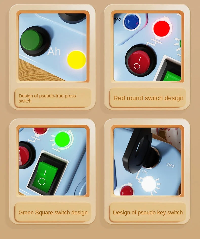 Montessori Busy Board with LED Lights & Switches
