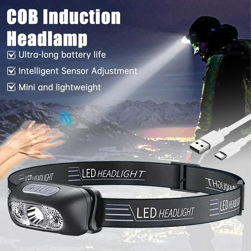 Rechargeable LED Headlamp with Motion Sensor – Super Bright