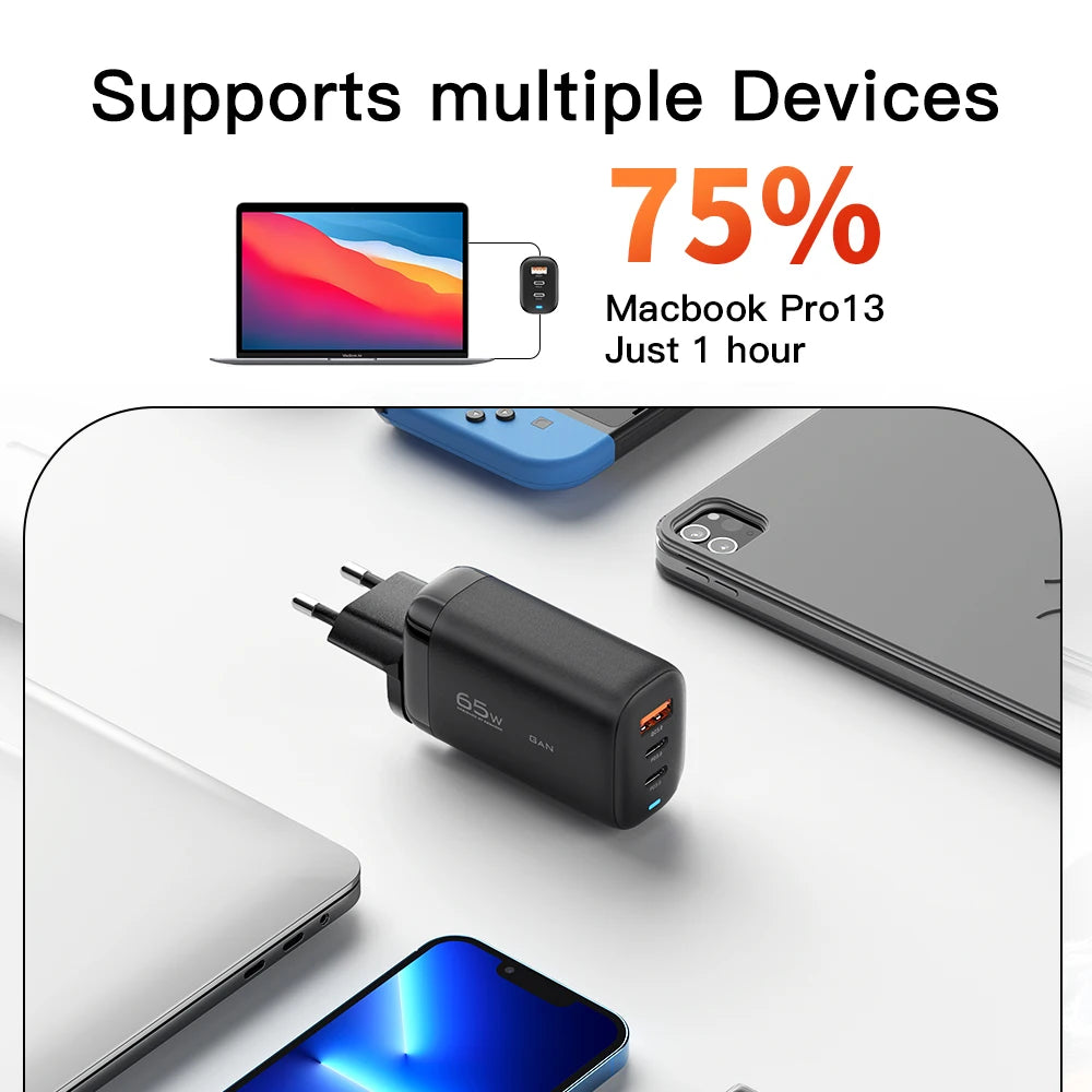 Essager 65W GaN USB-C Fast Charger – Laptop, Tablet & Phone
